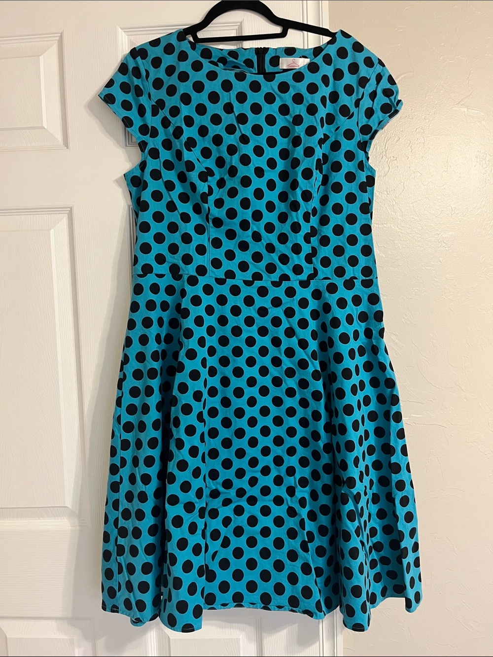 Turquoise Polka Dot Fit-and-Flare Midi Dress - Women's